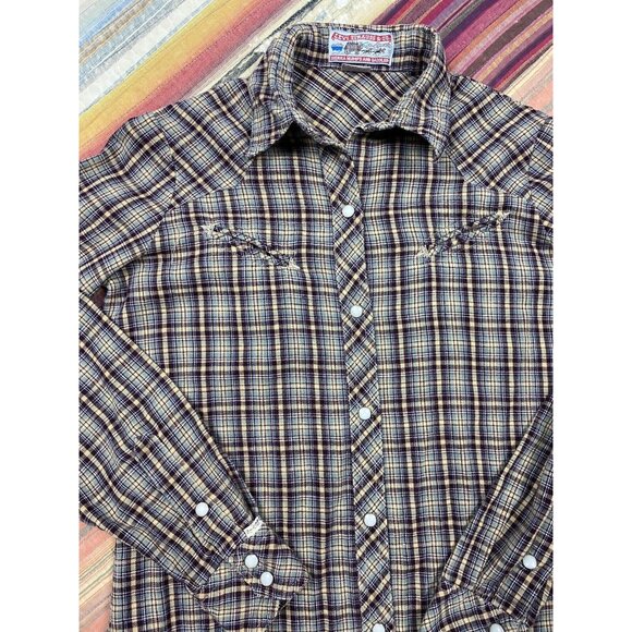 Vtg 70s Levi's Sierra Humps Plaid Western Cowgirl Shirt Slash Pocket Pearl Snap - Picture 2 of 9